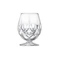 Clear footed goblet with a faceted bowl, short stem and round base