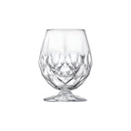 Clear footed goblet with a faceted bowl, short stem and round base