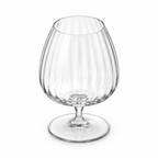 Clear snifter glass with a rounded bowl, short stem and circular base