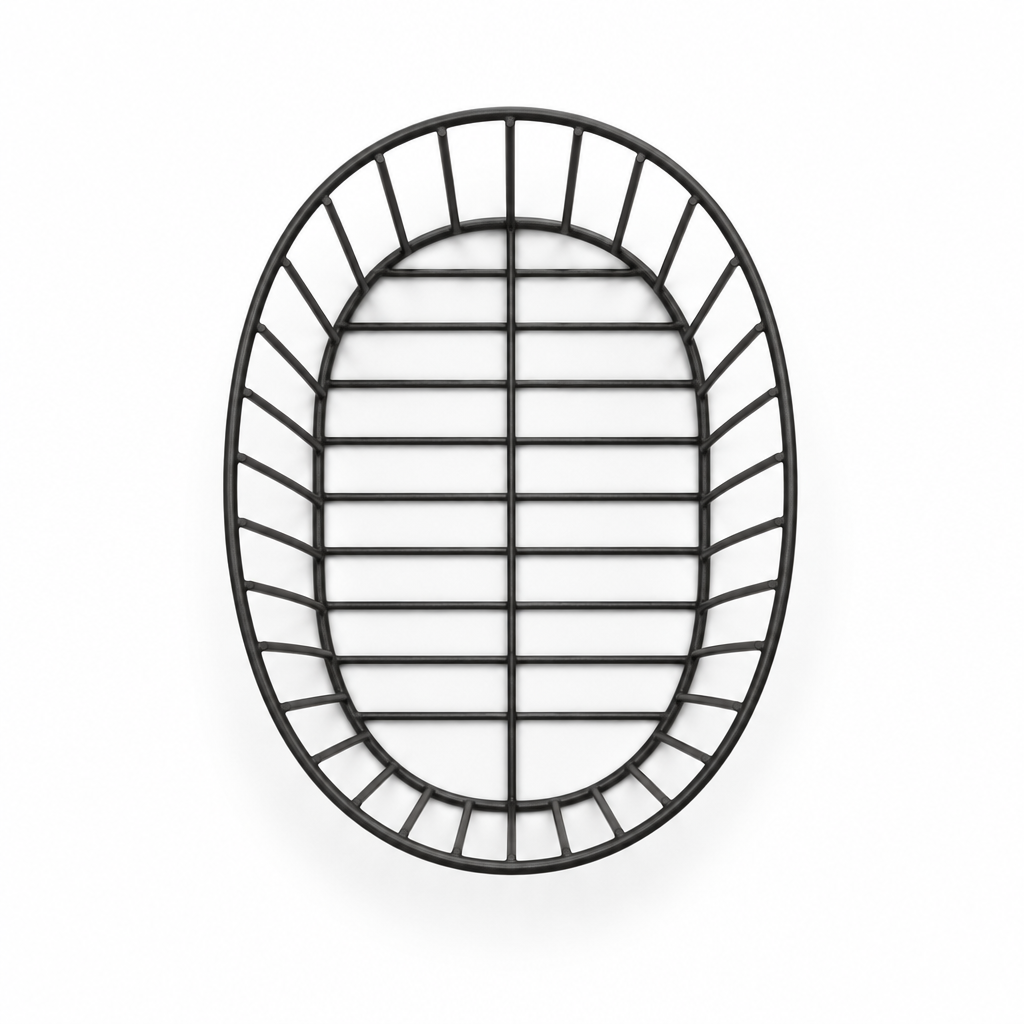 Black oval wire basket viewed from above