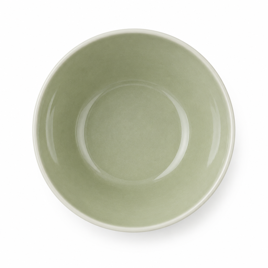 Sage green bowl viewed from above, showing its round rim and smooth interior