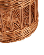Close-up of a brown basket showing the woven base and open side supports