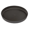 Round 12 inch carbon steel quiche pan with fluted sides and removable bottom