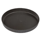 Round 12 inch carbon steel quiche pan with fluted sides and removable bottom