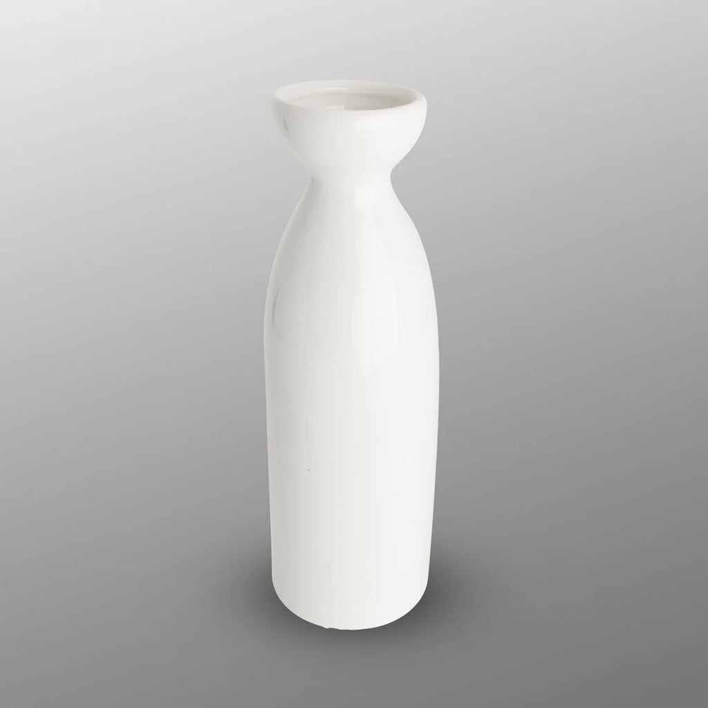 White porcelain sake bottle, 8 oz, 6-3/4 inches tall
