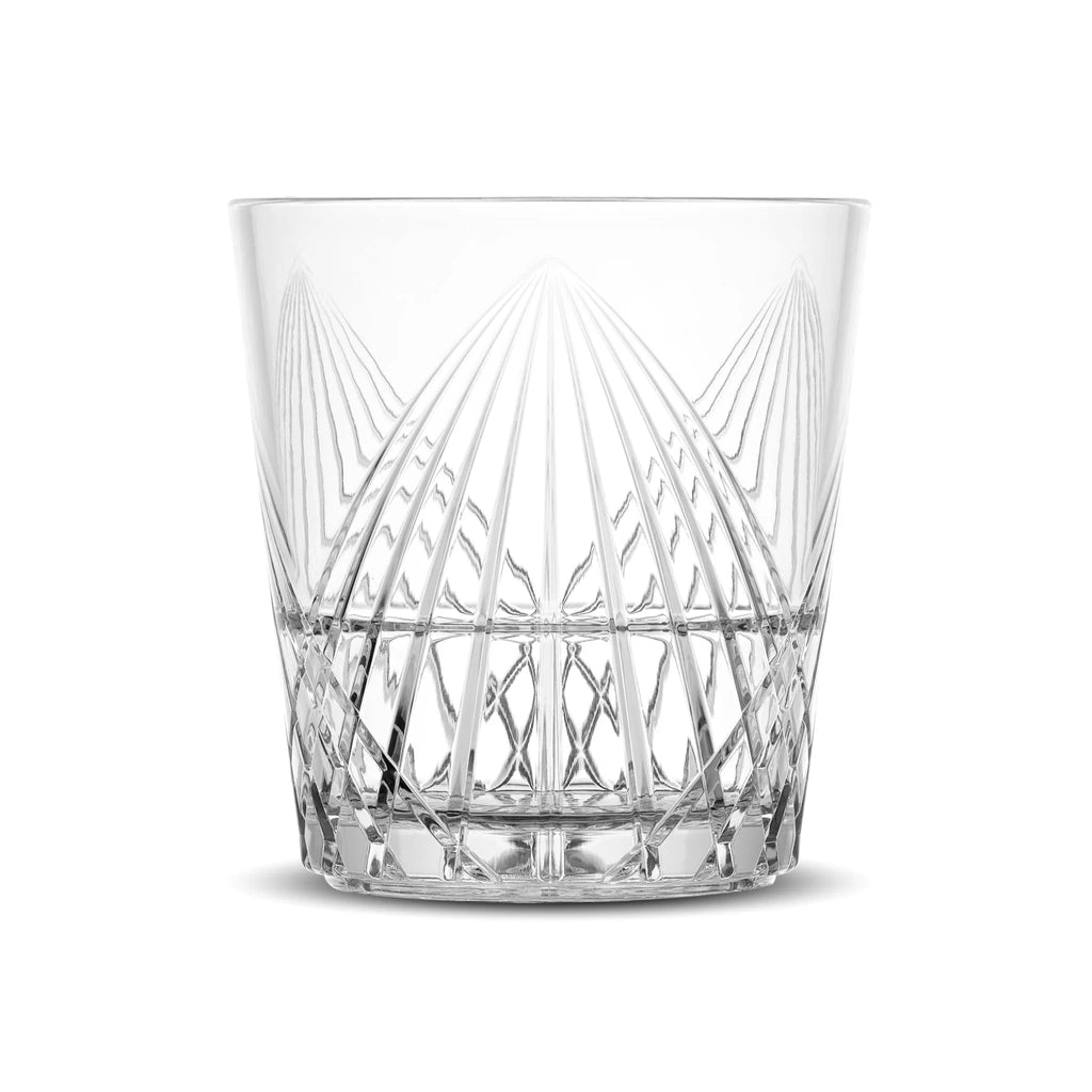Clear faceted double old fashioned glass holding 12 oz