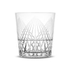 Clear faceted double old fashioned glass holding 12 oz
