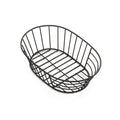 Black oval wire basket with an open grid base and raised sides