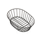 Black oval wire basket with an open grid base and raised sides