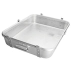 Rectangular aluminum roasting pan with straps and lugs, 24 by 18 inches