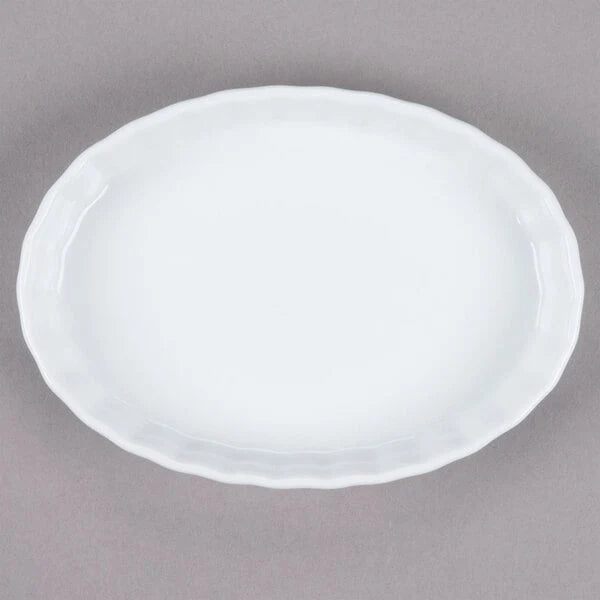 White oval shallow dish viewed from above